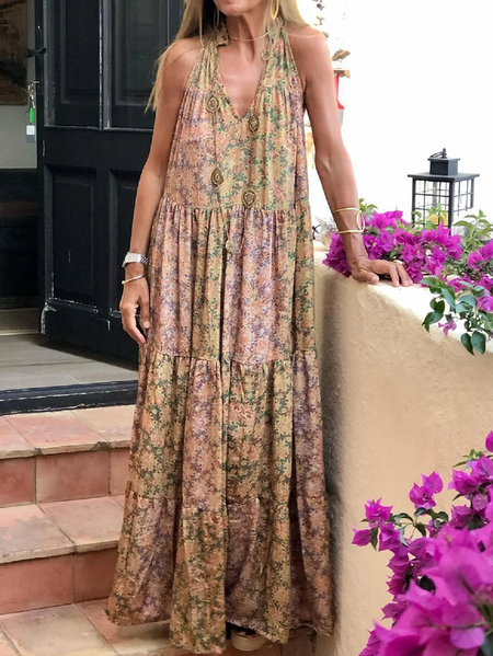 

Floral Spaghetti Boho Dress With No, Light orange, Dresses