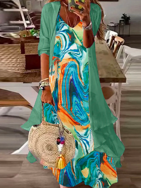 

Cotton Spaghetti Loose Elegant Two-Piece Set, Green, Suit Set
