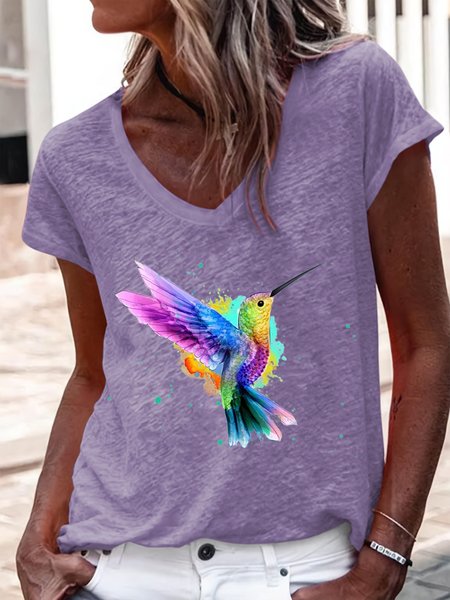 

Women's Casual Bird V Neck T-Shirt, Purple, T-shirts