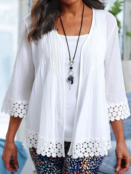 

Womens Loose Casual Lace Kimono, White, Cardigans