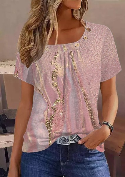 

Asymmetrical Gradient Pattern Casual Loose T-Shirt, Pink, T-Shirts