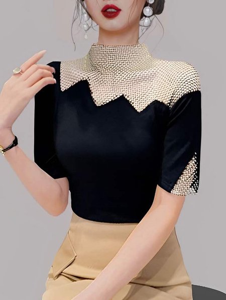 

Half Turtleneck Elegant Regular Fit Shirt, Black, Blouses and Shirts