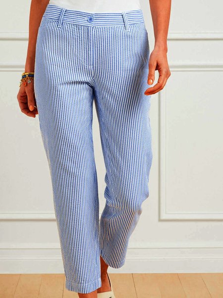 

Casual Loose Striped Pants, Blue, Pants