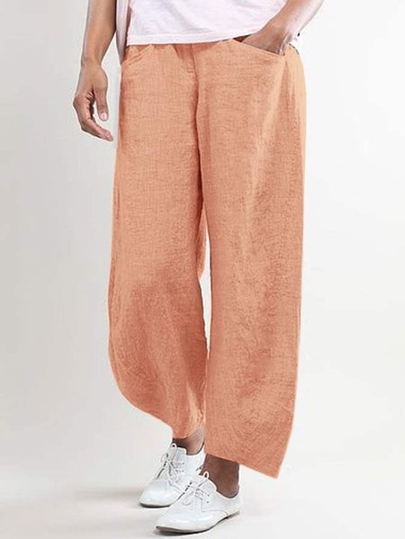 Women Summer Pink Cotton Pockets Shift Casual Capri Pants, Orange, Pants