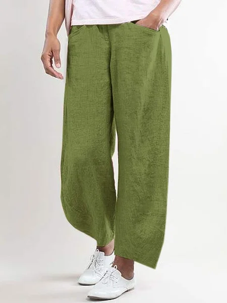 

JFN Women Casual Wide Leg Shift Cotton-blend Pockets Solid Pants, Army green, Pants