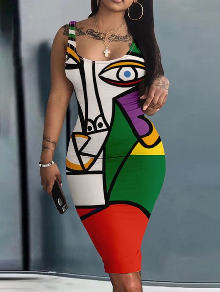 

Tight Urban Sleeveless Midi Dress With No Belt, As picture, Midi Dresses