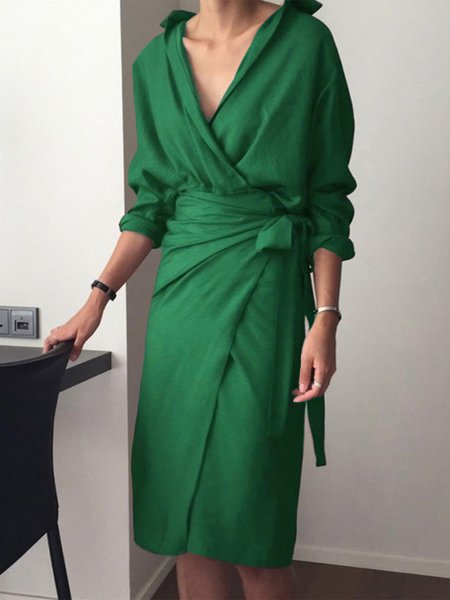 

Urban Plain Midi Dress With No Belt, Green, Midi Dresses