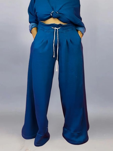 

Casual Plain Loose Sweatpants, Blue, Pants