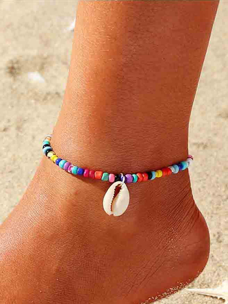 

Colorful Rice Ball Pendant Shell Feet Chain, Multicolor, Anklets