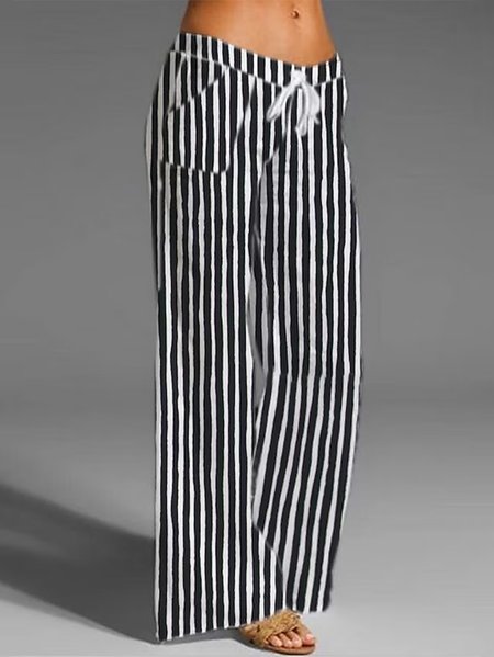 

Loose Striped Cotton Casual Pants, Stripe, Pants