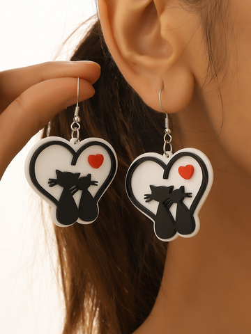 

Casual Cat Heart Pattern Dangle Earrings Holiday Party Women's Jewelry, As picture, Earrings