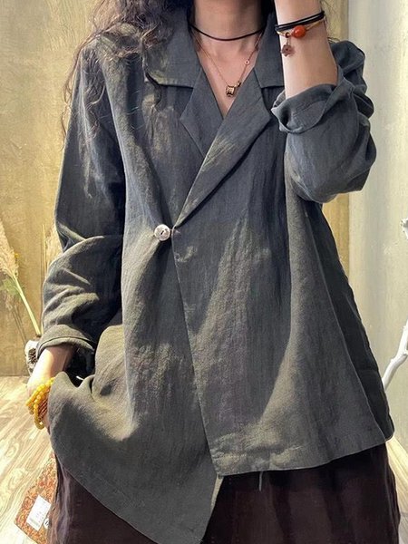 

Casual Loose Plain Lapel Collar Blazer, Gray, Blazers
