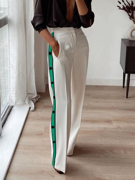 

Color Block Urban Regular Fit Fashion Pants, White, Pants