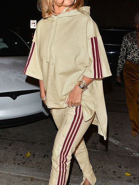 

Loose Color Block V Neck Casual Hoodie pants not included, Apricot, Hoodies and Sweatshirts