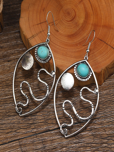 

Vintage Turquoise Line Metal Distressed Earrings Ethnic Women's Jewelry, As picture, Earrings