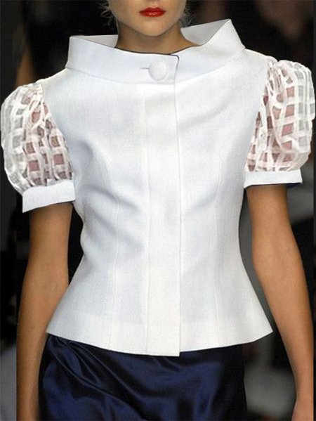 

Plain Regular Fit Short Sleeve Urban Blouse, White, Blouses and Shirts