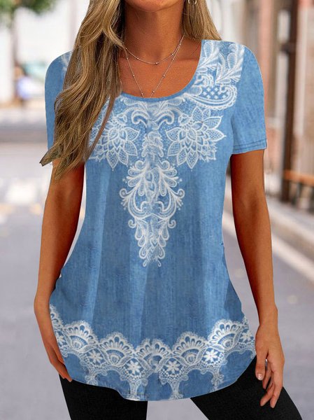 

Knitted Crew Neck Loose Casual Shirt, Blue, Shirts & Blouses