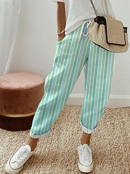 Casual Loose Striped Cotton Pants