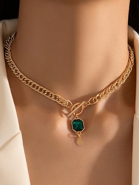 

Casual Green Crystal Chain Necklace Vacation Everyday Women's Jewelry, As picture, Necklaces