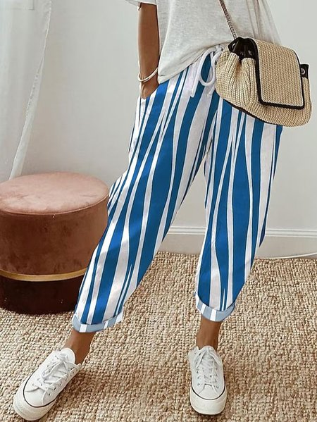 

Loose Cotton Striped Casual Pants, Stripe, Pants