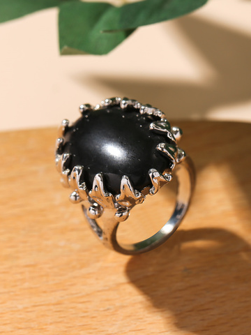 

Casual Black Gemstone Metal Distressed Ring Retro Ethnic Women's Jewelry, As picture, Rings