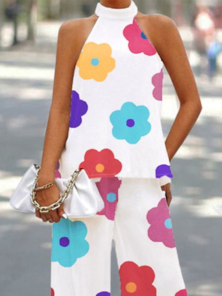 

Halter Floral Print Vacation Loose Shirt, White, Blouses and Shirts