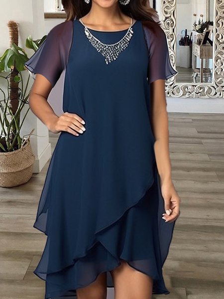 

Womens Elegant Crew Neck Dress, Navyblue, Dresses