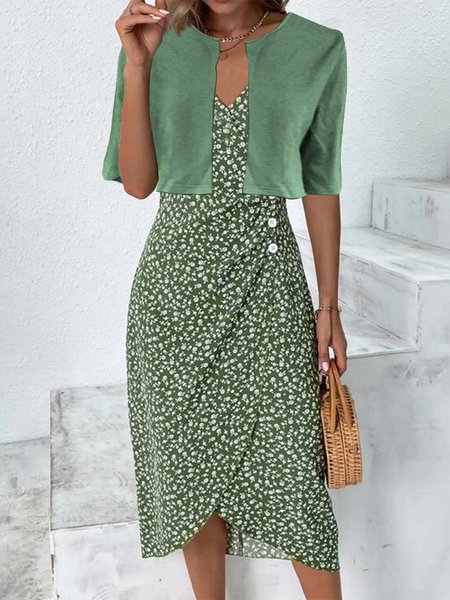 

Ruched Elegant Floral Two-Piece Set, Green, Suit Set