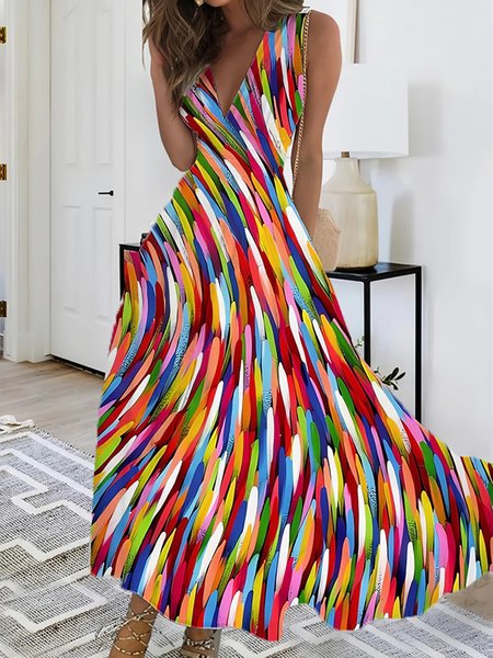 

Casual V Neck Abstract Dress, Red, Dresses