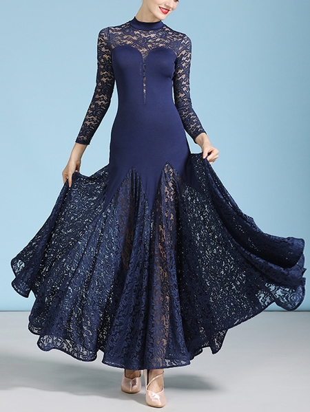 

Lace Party Stand Collar Tight Party Dress, Navyblue, Maxi Dresses