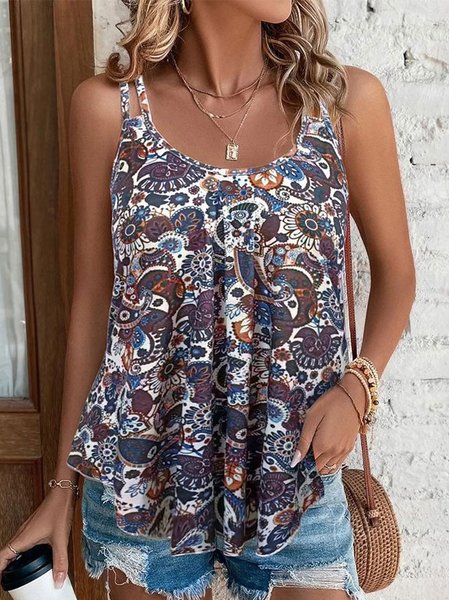 

Ethnic Ethnic Loose Spaghetti Cami, Blue, Tanks & Camis