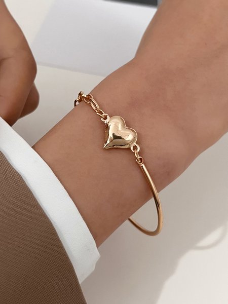 

Urban Casual Heart Pattern Metal Bracelet Daily Commuting Versatile Women's Jewelry, Golden, Bracelets