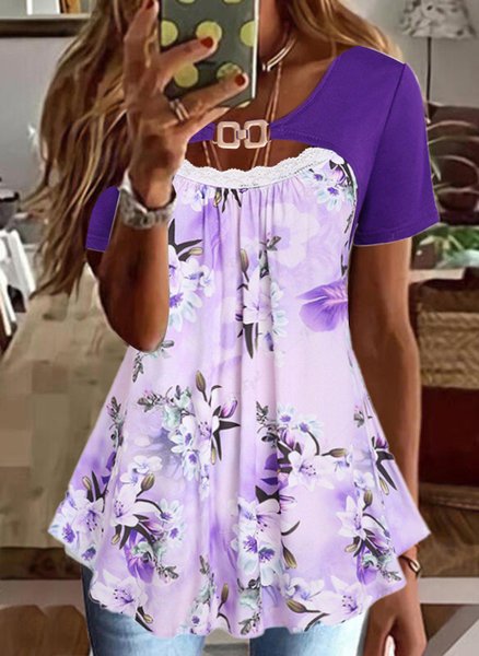 

Buckle Regular Fit Floral Casual Blouse, Purple, Shirts & Blouses