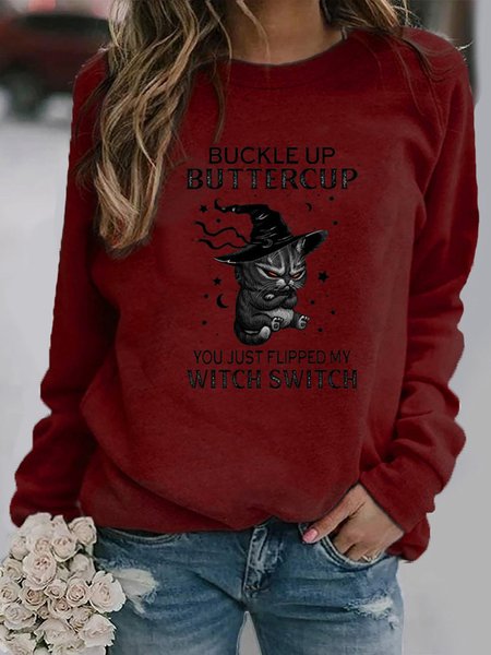 

Halloween Casual Loose Crew Neck Sweatshirt, Wine red, Hoodies&Sweatshirts