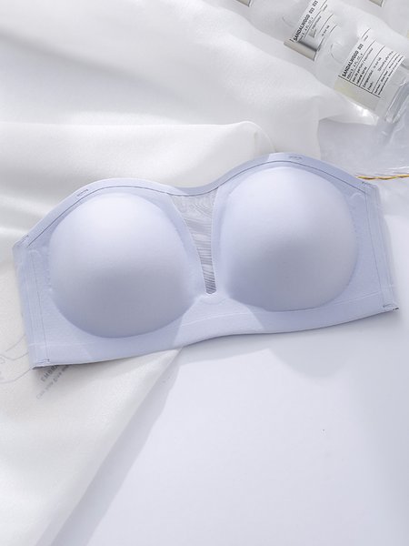 

Women Breathable Comfortable Back Button Seamless Tube Top, Blue, Crop Bras