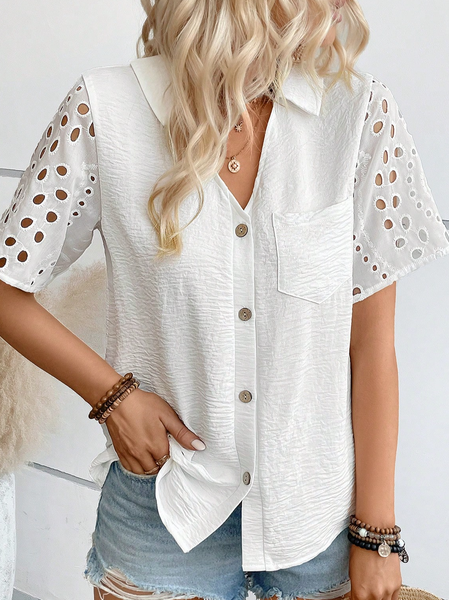 

Shirt Collar Casual Plain Blouse, White, Shirts & Blouses