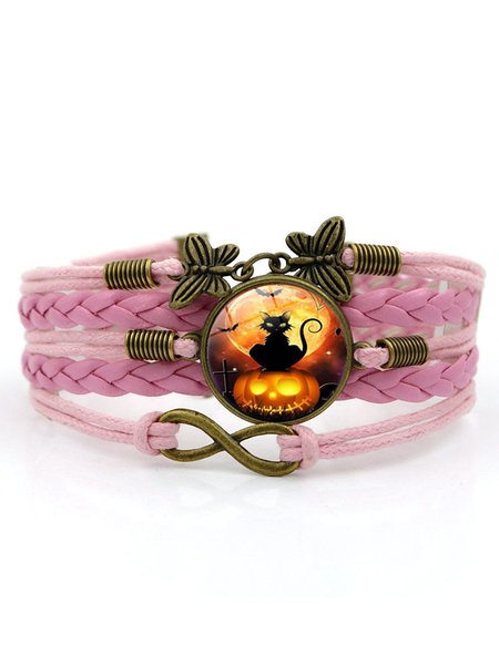 

Halloween Black Cat Time Gem Bracelet Butterfly 8-character Hand Rope European and American Jewelry, Pink, Bracelets