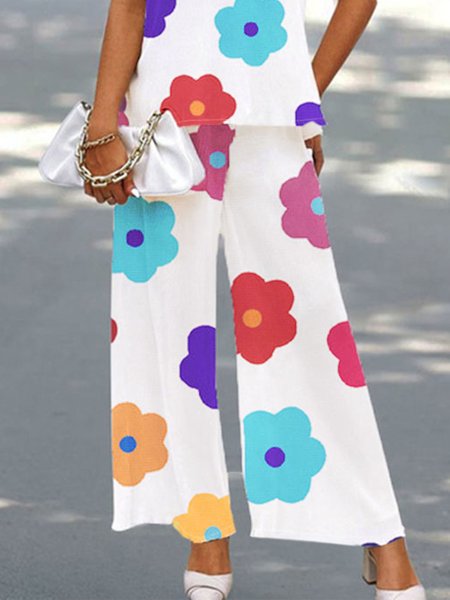 

Floral Vacation Fashion Wide leg Pants, White, Pants