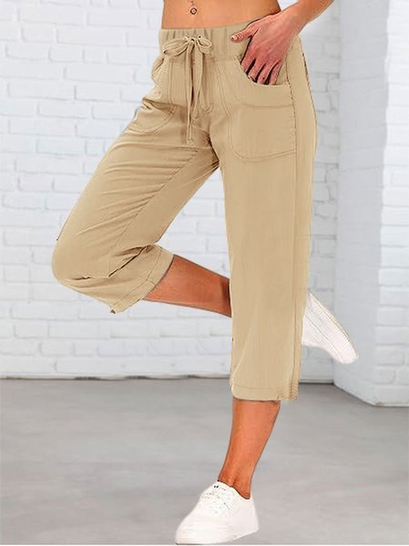 

Plain Drawstring Loose Casual Pants, Khaki, Pants
