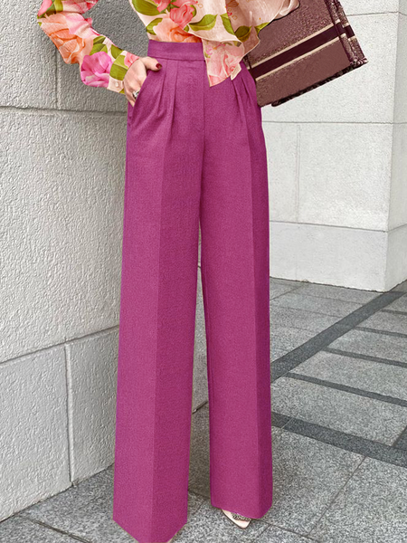 

Elegant Loose Fashion Long Pants Straight pants, Rose red, Pants
