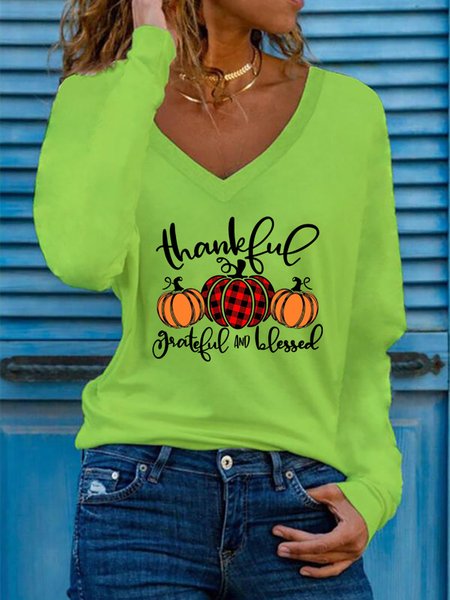 

Halloween V Neck Loose Casual T-Shirt, Green, Long sleeves