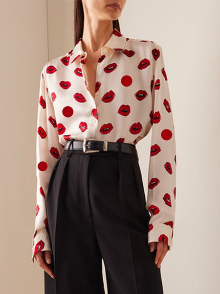 

Regular Fit Urban Mouth Shirt Collar Blouse, Red, Blouses and Shirts
