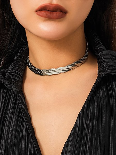 

Elegant Fashion Braided Metal Necklace Choker Party Wedding Women Jewelry, Silver, Necklaces