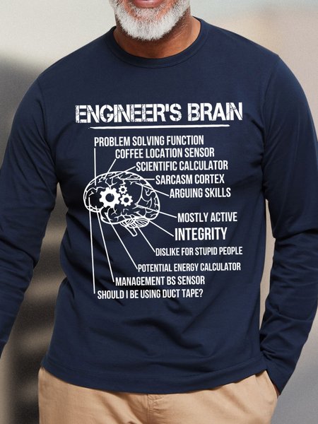 

Men's Funny Engineer's Brain Problem-Solving Function Coffee Location Sensor Graphic Printing Text Letters Loose Cotton Casual Top, Dark blue, Long Sleeves
