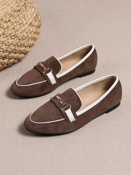 

Metal Decor Color Block Fleece Vintage Loafers, Coffee, Loafers