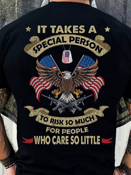 

Men‘s It Takes A Special Person To Risk So Much For People Who Care So Little Loose Casual Text Letters T-Shirt, Black, T-shirts