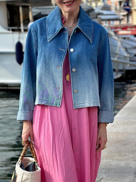 

Casual Ombre Denim Long Sleeve Jacket, Blue, Jackets