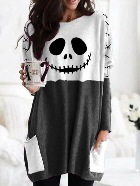 

Color Block Loose Crew Neck Casual Dress, Gray, Dresses
