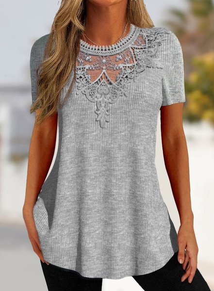 

Plain Crew Neck Regular Fit Casual Shirt, Gray, Shirts & Blouses