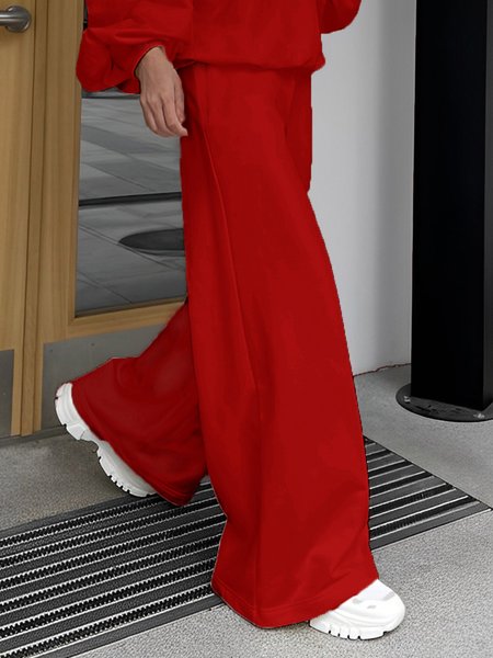 

Plain Casual Loose Wide leg Sweatpants, Deep red, Pants